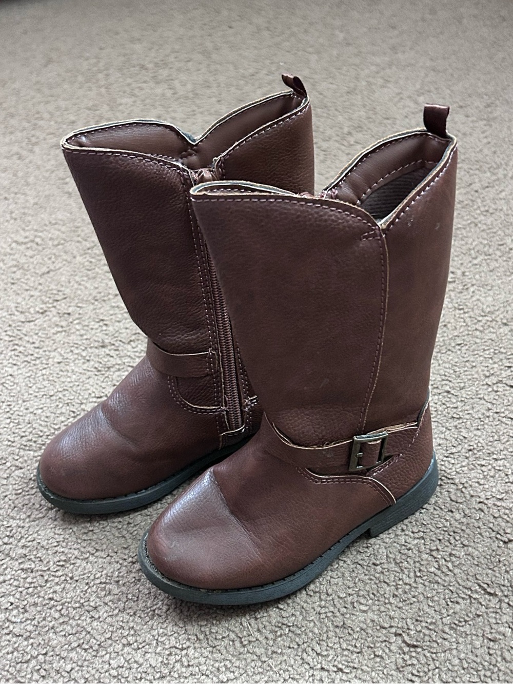 Baby Girl Size 8 Osh Kosh Lumi Brown Boots Riding Boots “Leather” Look Zip Sides
